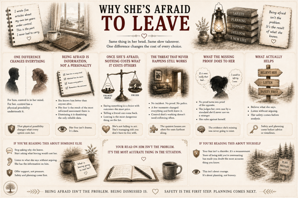 Why she is afraid to leave